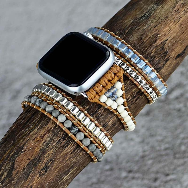 Cinturino per Apple Watch con Pietre Bianche e Tonalità Grigie