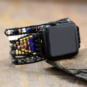 Elegante Cinturino per Apple Watch con Lavica e Labradorite Nera