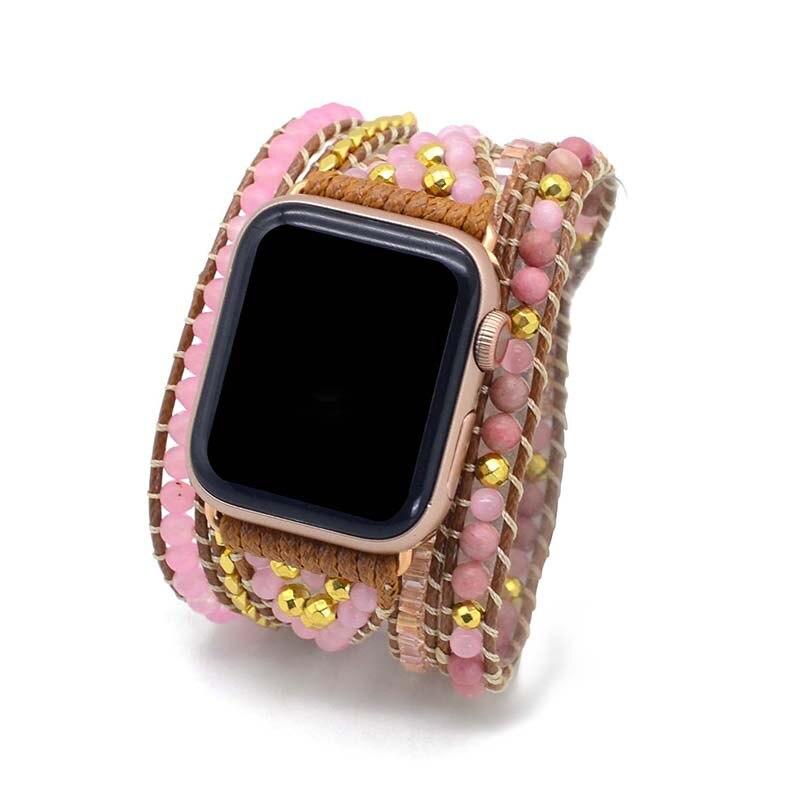 Cinturino per Apple Watch Dorato con Quarzo Rosa