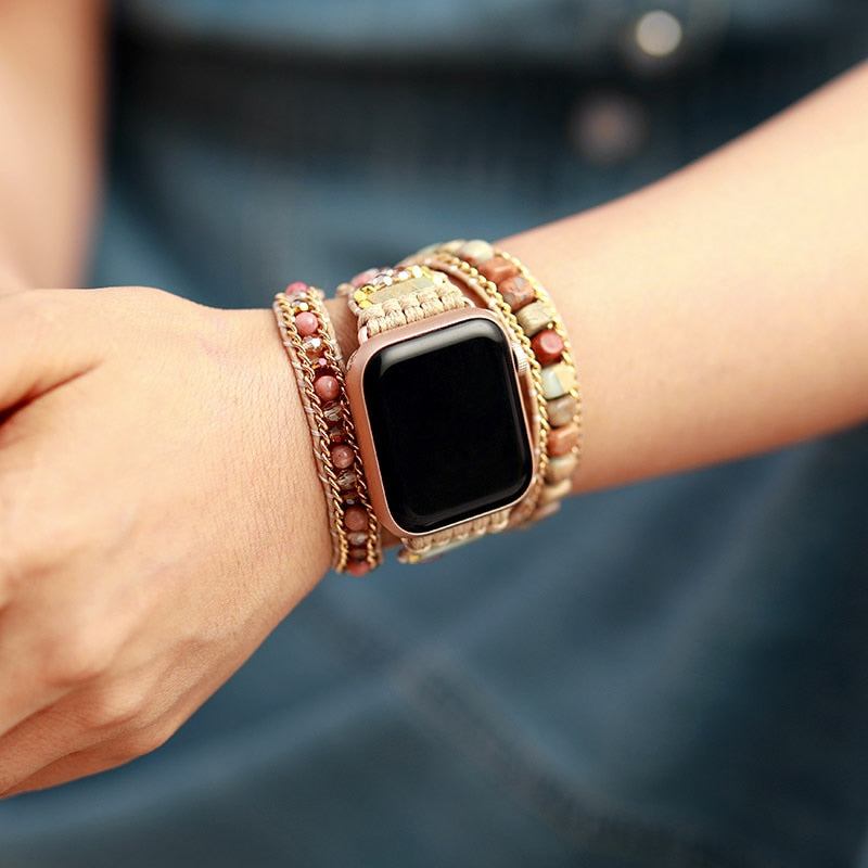 Cinturino Intrecciato per Apple Watch in Diaspro e Rodonite